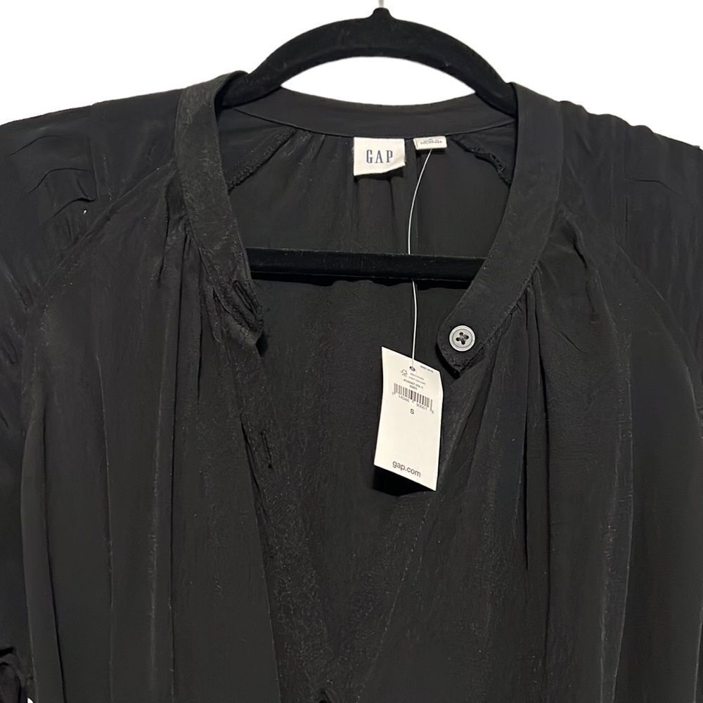 GAP Black Shirt Dress Small High Low Hem Belted Long Sleeve NWT - Picture 2 of 9